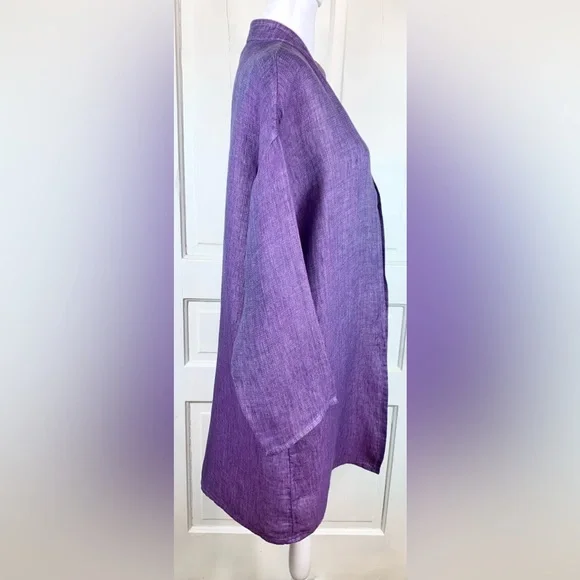 Eileen Fisher Purple Irish Linen Open Front Jacket - Kimono - Cardigan - Picture 6 of 15